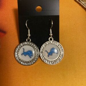 Silver and Blue Lion Emblem Earrings